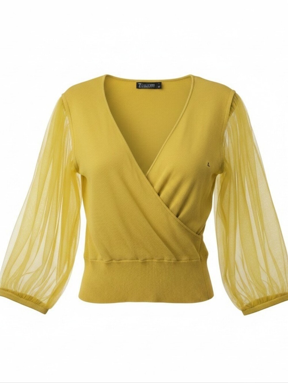 New York & Company Sheer-Sleeve Wrap Pullover - L